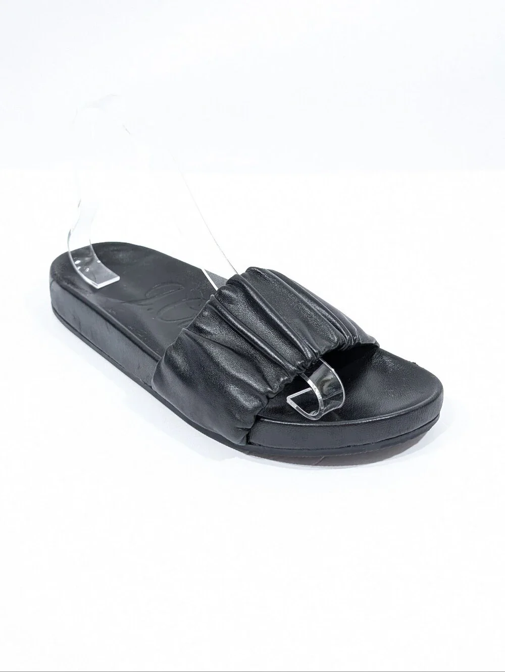 J Crew Pacific Black Leather Slides 7.5 Women Slip on Sandals scrunchie
